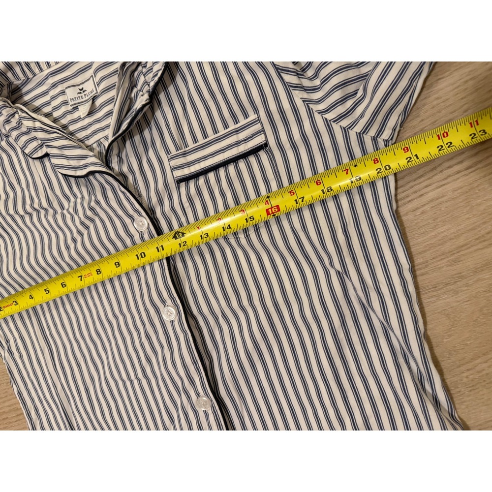 Petite Plume French Ticking Twill Pajama Top Womens M Navy White Stripe Preppy - Picture 8 of 11